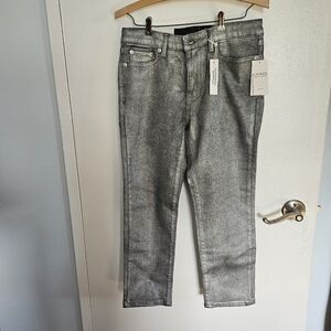 LAUREN RALPH LAUREN PREMIER STRAIGHT SILVER DENIM JEANS. SIZE 6P ANKLE👖